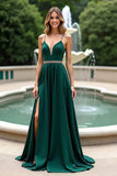 Dark Green A Line Spaghetti Straps Ruched Bridesmaid Dress