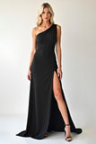 Elegant Chiffon Black One Shoulder Formal Dress with Slit