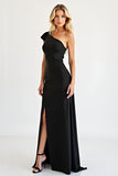 Sheath Elegant Black Chiffon Long Formal Dress with Slit