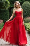 Red A Line Sweetheart Chiffon Long Formal Dress