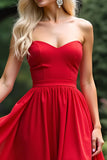 Red A Line Sweetheart Chiffon Long Formal Dress