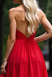 Red A Line Sweetheart Chiffon Long Formal Dress