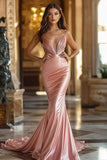 Stylish Pink Mermaid Ruched Satin Formal Dress