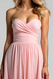 Chiffon Pink Sweetheart A Line Ruched Bridesmaid Dress