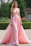 Pleated A Line Chiffon Pink Bridesmaid Dress