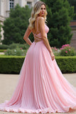 Pleated A Line Chiffon Pink Bridesmaid Dress