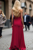 Halter Sheath Burgundy Chiffon Backless Long Bridesmaid Dress