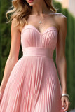 Stylish Pink A Line Pleated Chiffon Sweetheart Bridesmaid Dress