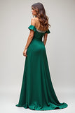 Dark Green Sheath Beaded Off The Shoulder Long Prom Dress