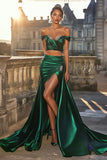 Dark Green Off The Shoulder 2 Pieces High-Low Long Prom Dress