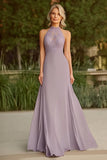 Lilac Halter Lace Long Mother of the Bride Dress