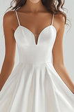 White A-Line Spaghetti Straps Long Graduation Dress