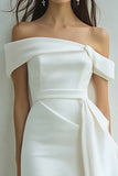 White Satin Sheath Off the Shoulder Mini Graduation Dress