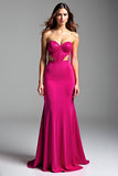 Sparkly Mermaid Fuchsia Sweetheart Hollow Out Long Prom Dress With Sequins