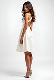 Ivory A Line Short Criss Cross Halter Graduation Dress