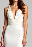 Ivory V-Neck Sheath Long Graduation Dress with Slit