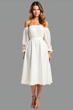 White A Line Off The Shoulder Graduation Dress