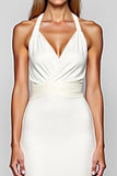 White Halter Satin Long Sheath Formal Dress