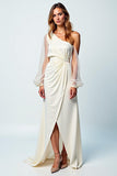 Ivory Sheath One Shoulder Formal Dress with Slit