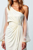 Ivory Sheath One Shoulder Formal Dress with Slit