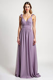 Lilac Spaghetti Straps Long Chiffon A Line Bridesmaid Dress