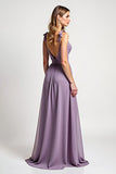 Lilac Spaghetti Straps Long Chiffon A Line Bridesmaid Dress