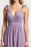 Lilac Spaghetti Straps Long Chiffon A Line Bridesmaid Dress