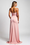 Pink Satin Sweetheart A Line Long Bridesmaid Dress