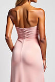 Pink Satin Sweetheart A Line Long Bridesmaid Dress