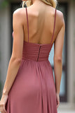 Chiffon Spaghetti Straps Dusty Rose Long Bridesmaid Dress with Slit