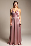 Dusty Rose A Line Spaghetti Straps Satin Bridesmaid Dress