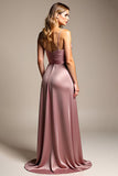 Dusty Rose A Line Spaghetti Straps Satin Bridesmaid Dress