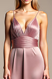 Dusty Rose A Line Spaghetti Straps Satin Bridesmaid Dress