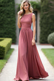 Elegant Dusty Rose A Line Chiffon Long Bridesmaid Dress