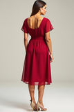 Red A Line V Neck Chiffon Mother Of The Bride Dress