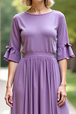 Tahiti A Line Flare Sleeve Pleated Long Chiffon Mother Of The Bride Dress