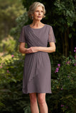 Dusk Short Sleeve Ruched Chiffon Mother Of The Bride Dress