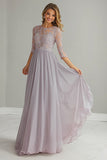 Elegant A Line Silver Mother Of Bride Dress With Lace Appliques