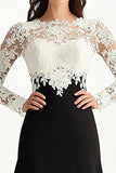 Elegant Black White A Line Lace Long Mother Of Bride Dress With Appliques