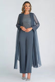 Elegant Twilight 2-piece Scoop Chiffon Ankle-Long Mother of the Bride Suits with Long Sleeves