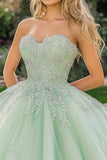 Mint Ball Gown Tulle Sweetheart Quinceanera Dress with Appliques