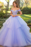 Lilac Off the Shoulder Ball Gown Tulle Quinceanera Dress with Appliques