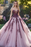 Grey Pink Spaghetti Straps Ball Gown Tulle Quinceanera Dress with Appliques