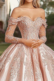 Off The Shoulder Blush Long Sleeves Ball Gown Quinceanera Dress