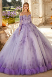 3D Flower Long Sleeves Off The Shoulder Lilac Ball Gown Quinceanera Dress