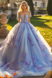 Princess Lavender Ball Gown Off the Shoulder Tulle Quinceanera Dress with 3D Flowers