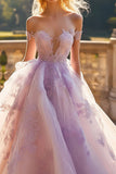 Princess Lilac Ball Gown Off the Shoulder Tulle Quinceanera Dress with Lace Appliques