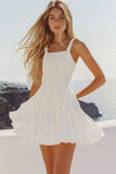 White A Line Short Pleated Short Graduation Dress