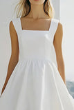 White A Line Chiffon Square Neck Short Graduation Dress