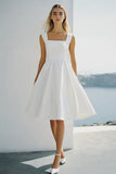 White A Line Chiffon Square Neck Short Graduation Dress